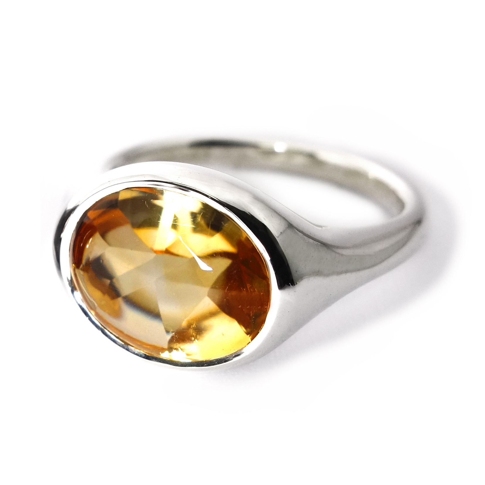 シトリン12×10mm・オーバルバフトップミニマルリング【PioParakee】Citrine