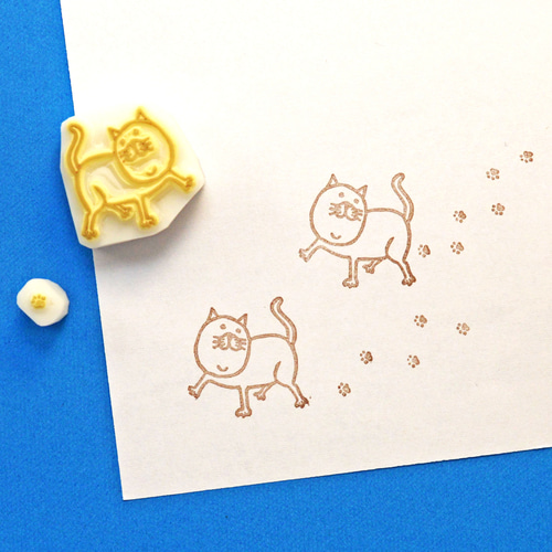 消しゴムはんこ No.236 ねこちゃんと小さなはんこ ネコゴム 猫 ゴム