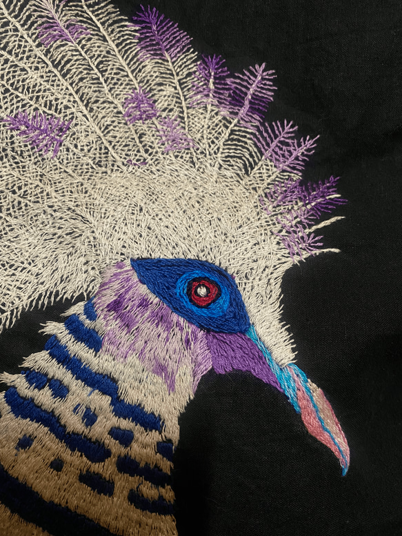 鳥モチーフ刺繍トートバッグ 2枚目の画像