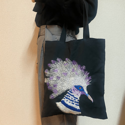 鳥モチーフ刺繍トートバッグ 3枚目の画像