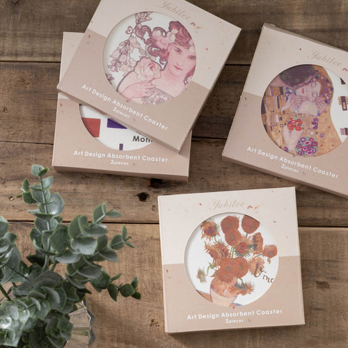 コースター　纏め売り 珪藻土コースター 名画アートデザイン アソート 2点セット