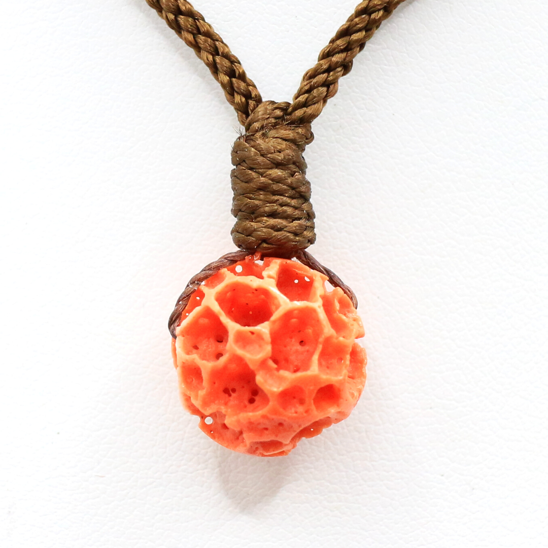 コーラルビーズネックレス 虫食い珊瑚 -コーラル- 15mm ビーズ トップ beads171 ネックレス