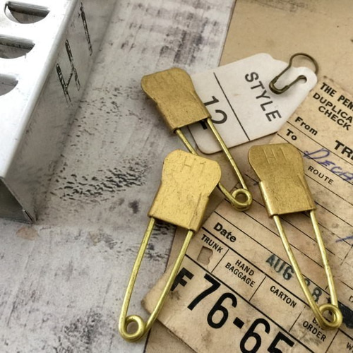 729・ランドリーピン 刻印H10個 ヴィンテージ 安全ピン 真鍮 アメリカ