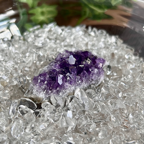 浄化セット ヒマラヤ水晶さざれ アメジスト クラスター 14cm 器付き