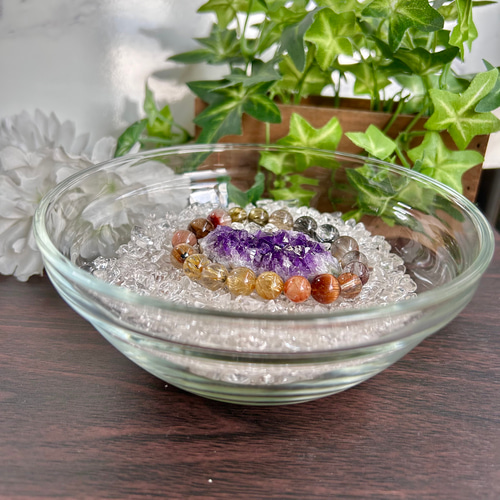 浄化セット ヒマラヤ水晶さざれ アメジスト クラスター 14cm 器付き