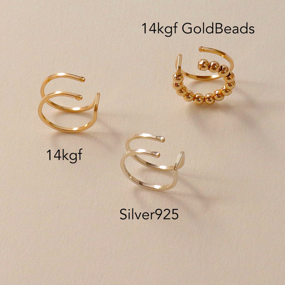 【14kgf or Silver925】*Simple! stylish! Double ring Earcuff 2枚目の画像