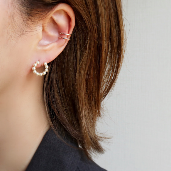 【14kgf or Silver925】*Simple! stylish! Double ring Earcuff 8枚目の画像