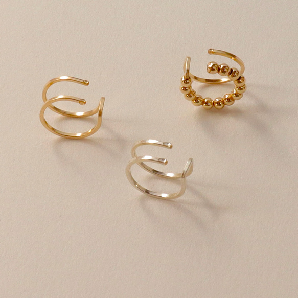 【14kgf or Silver925】*Simple! stylish! Double ring Earcuff 5枚目の画像