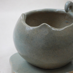 青ネコちゃん陶製植木鉢(雲皿付き) 7枚目の画像