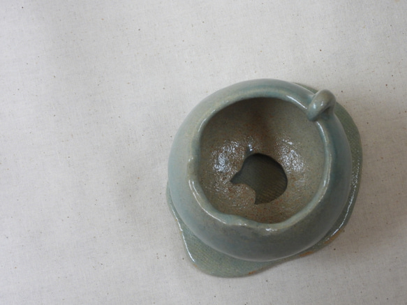 青ネコちゃん陶製植木鉢(雲皿付き) 8枚目の画像