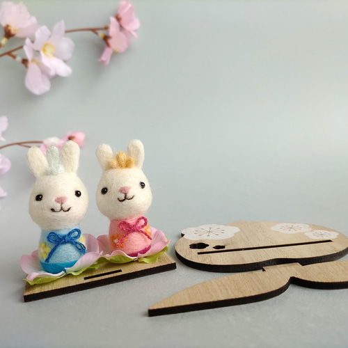 桃の飾り台のおひなさま（うさぎ)☆羊毛フェルト 羊毛フェルト nico*2