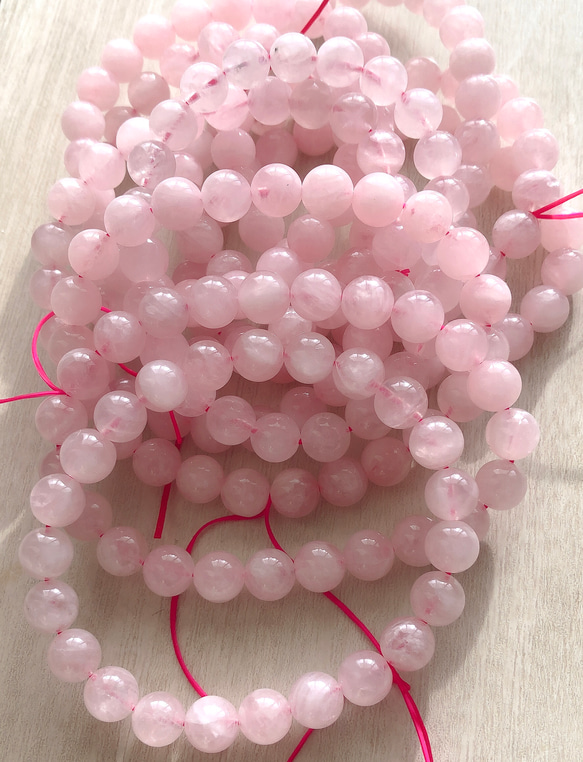 「山の桜ピンク」艶 天然ローズクオーツ8㎜　12玉セット  ブレスレット800円 1枚目の画像