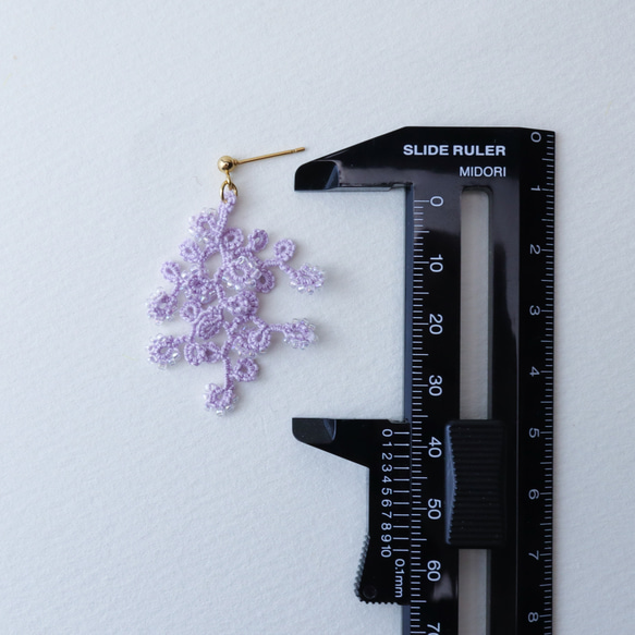 梭織花邊串珠耳環 Branch Purple *可換成耳環 第5張的照片