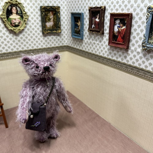 グレーパープルのジャーマンモヘアのテディベア グレーパープルのジャーマンモヘアのテディベア グレーパープルの