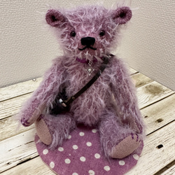 グレーパープルのジャーマンモヘアのテディベア グレーパープルのジャーマンモヘアのテディベア