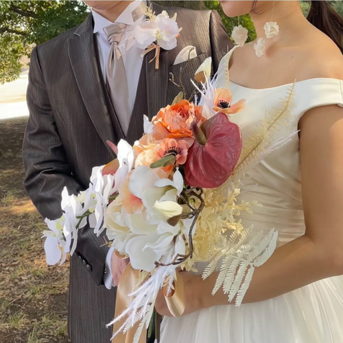 アーティシャルフラワーブーケ　胡蝶蘭　韓国風ブーケ　ウェディングブーケ　結婚式