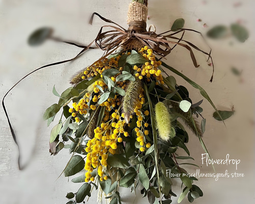 ドライフラワー ユーカリとミモザのスワッグ ドライフラワー