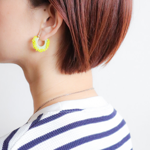 梭織蕾絲串珠耳環 Hoop Mimosa *可改為耳環 第3張的照片