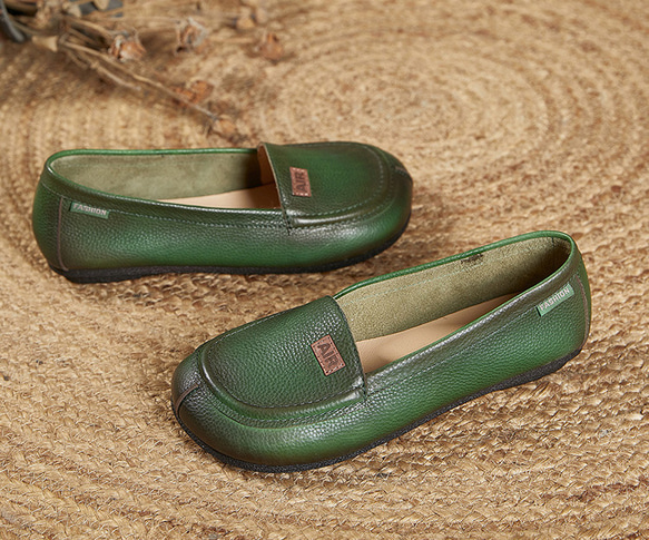 レディースシューズ　本革レザー　オールシーズン　ハンドメイド　天然ゴム 履きやすい　疲れにくい　グリーン色 SH120 9枚目の画像