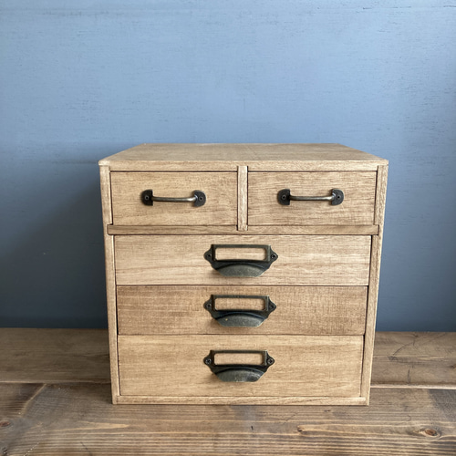 アンティーク風小引き出し 5杯抽斗 引き出し収納 デスク収納 フリー