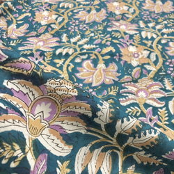 [50cm單位]海軍紫米色花朵印度手工塊印花布料紡織棉 第6張的照片