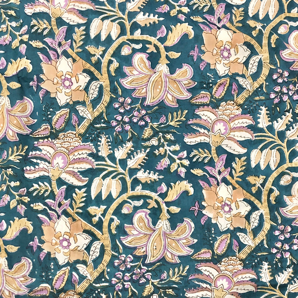 [50cm單位]海軍紫米色花朵印度手工塊印花布料紡織棉 第5張的照片
