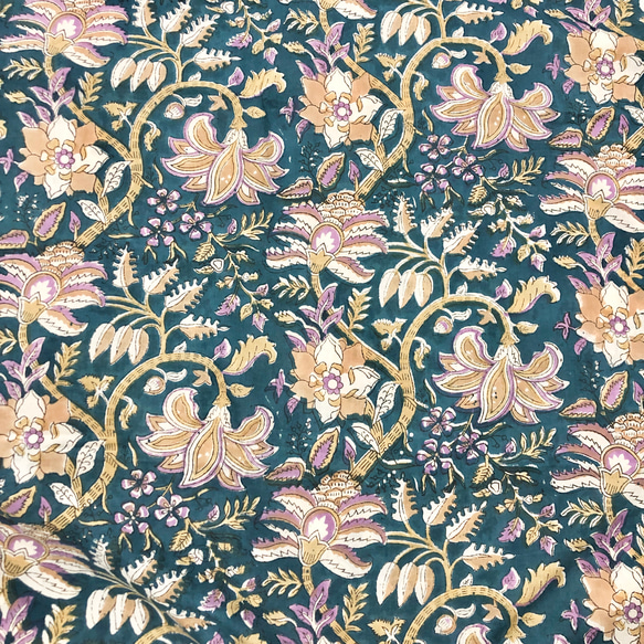 [50cm單位]海軍紫米色花朵印度手工塊印花布料紡織棉 第4張的照片