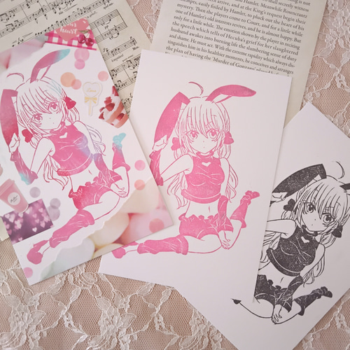 ぴょんぴょん♡ガーリーキュートなバニーの女の子の消しゴムはんこ