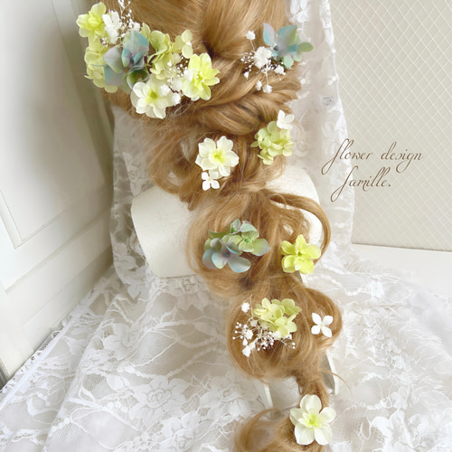 花ひらく日 ✧ くすみグリーン × ライトグリーン × ホワイト 髪飾り
