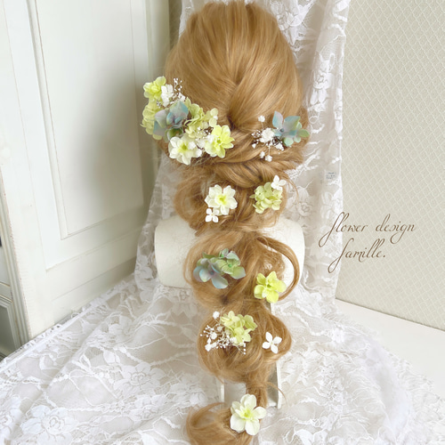 prime-roseさま専用ページ 162.すずらんのヘッドドレス(くすみグリーンリーフ/かすみ草あり