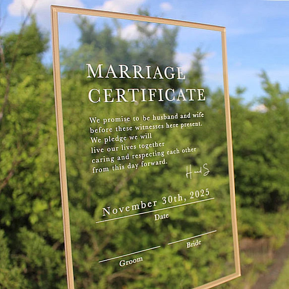 【特集掲載！】結婚証明書　シンプル　アクリル結婚証明書　人前式（ 教会式やお名前入りに変更可 ) 2枚目の画像