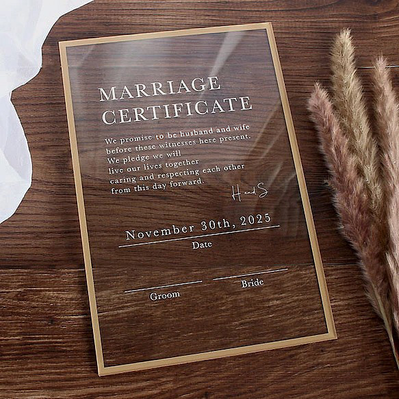 【特集掲載！】結婚証明書　シンプル　アクリル結婚証明書　人前式（ 教会式やお名前入りに変更可 ) 6枚目の画像