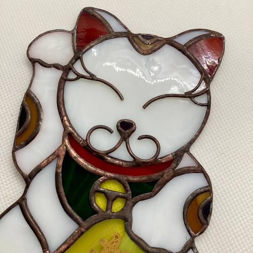 猫ステンドグラス　作家物日本製 限定2個制作” かわいい家型ステンドグラス・ランプ「猫の