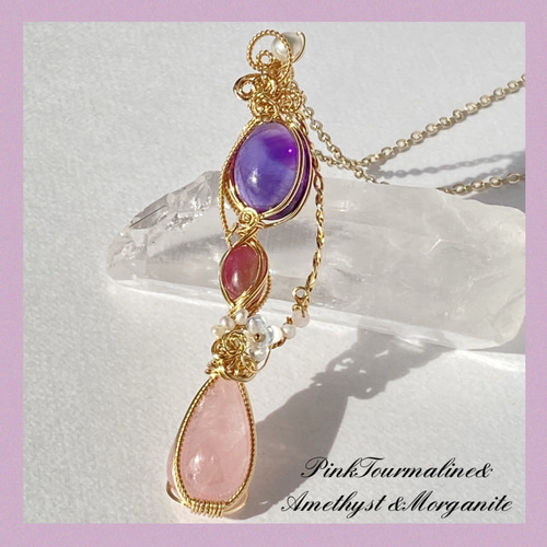 シトリン原石とペリステライトの14kgfワイヤージュエリー ネックレス