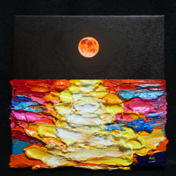 油絵 アートパネル【オレンジの満月】 1枚目の画像