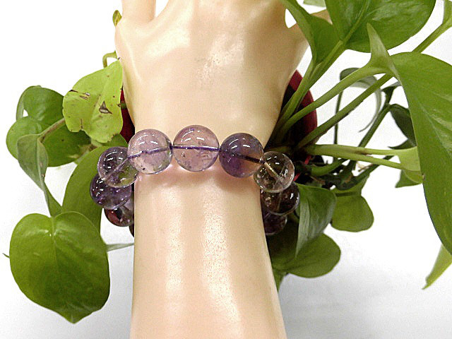 天然石 アメシトリン15mm玉ブレスレット内周17cm　　　230908408