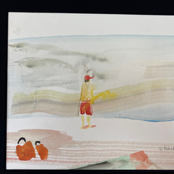 水彩画　海を眺めるライフセーバー（湘南海岸より） 5枚目の画像