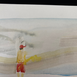 水彩画　海を眺めるライフセーバー（湘南海岸より） 2枚目の画像