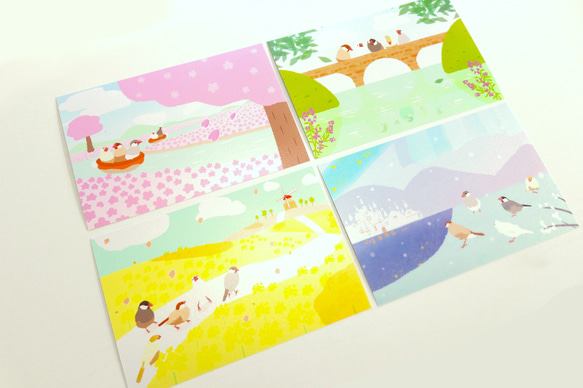 文鳥さんと景色のポストカード 3枚目の画像