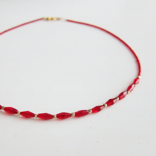 アンティーク レッド ガラスビーズ distorted ネックレス a41 デッドストックグラスビーズネックレス Red