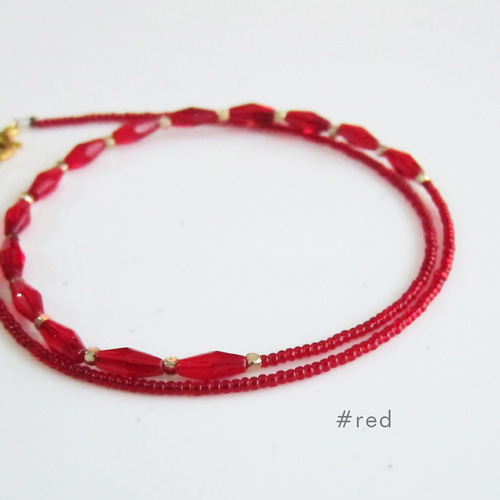 クリアレッド ガラス ビーズ ネックレス 赤 レッド #red クリアレッド ガラス ビーズ ネックレス 赤 レッド #red