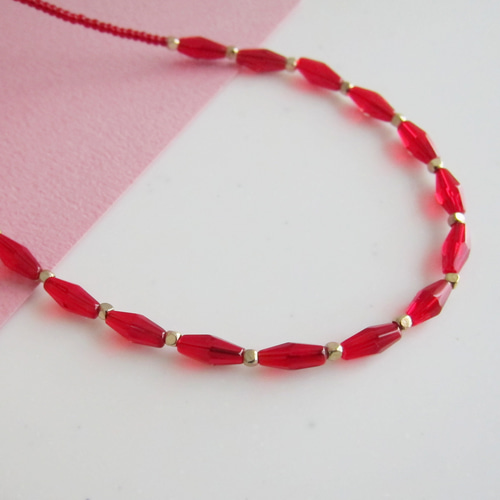 クリアレッド ガラス ビーズ ネックレス 赤 レッド #red クリアレッド ガラス ビーズ ネックレス 赤 レッド #red