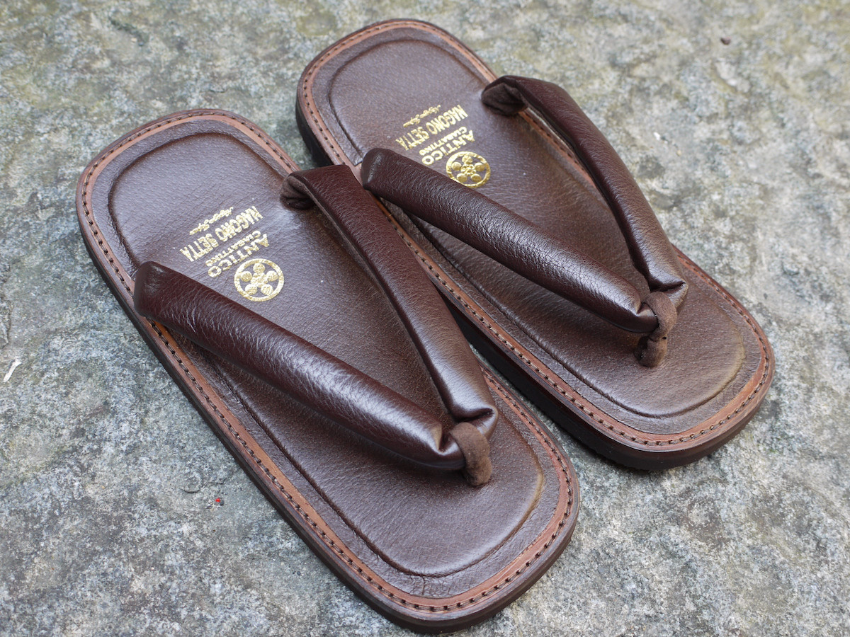 靴職人の本革雪駄風サンダル「那古野雪駄」（革鼻緒：LE#003-A)