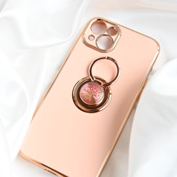 レースフラワーデザイン　iphoneケース スマホケース リング付き 押し花 ワイヤーアート ドライフラワー ピンク 3枚目の画像