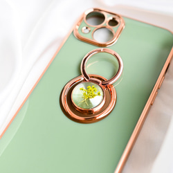 レースフラワーデザイン　iphoneケース スマホケース リング付き ワイヤーアート 押し花 緑　グリーン 3枚目の画像
