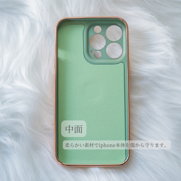 レースフラワーデザイン　iphoneケース スマホケース リング付き ワイヤーアート 押し花 緑　グリーン 5枚目の画像