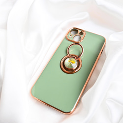 アリッサムデザイン　iphoneケース スマホケース リング付き 押し花 ドライフラワー 　グリーン　緑　スマートフォン 3枚目の画像