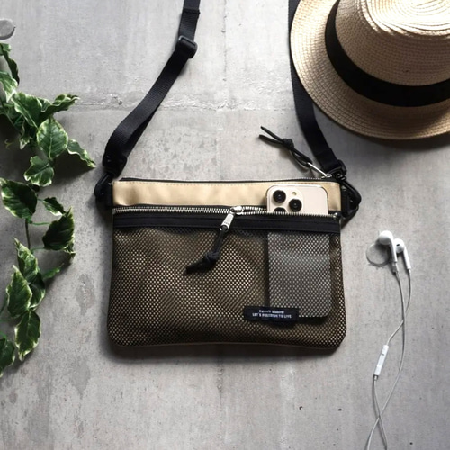 選べるショルダーストラップ（秋色ベージュ×メッシュ）アウトドアや