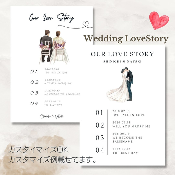 結婚式のウェルカムスペースに♡Lovestory♡カラーイラスト付きタイプ 1枚目の画像