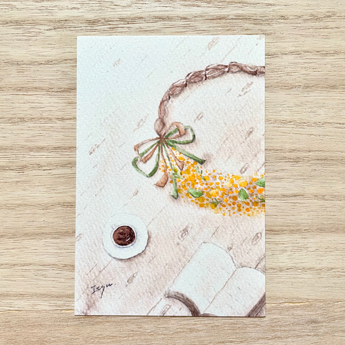 透明水彩画 3枚セット「春の日の午後」北欧イラスト ポストカード 